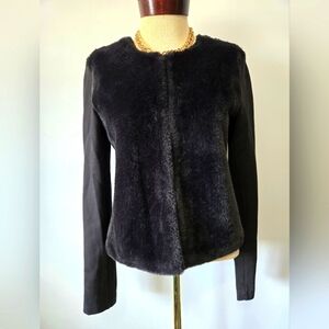 ARMANI EXCHANGE Black Faux Fur Front Collarless Jacket. Size Medium